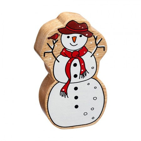 Bonhomme de neige bois naturel peint